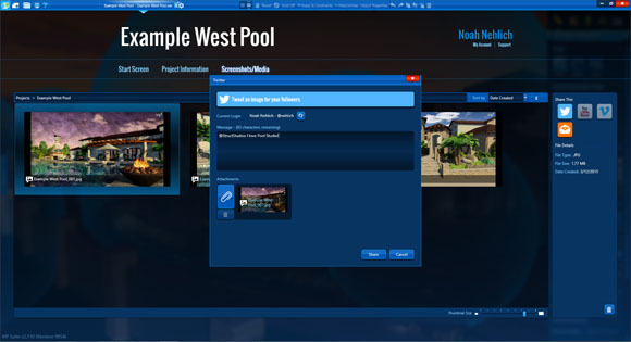 Twitter, Youtube, Vimeo and Email Sharing in Pool Studio and VizTerra